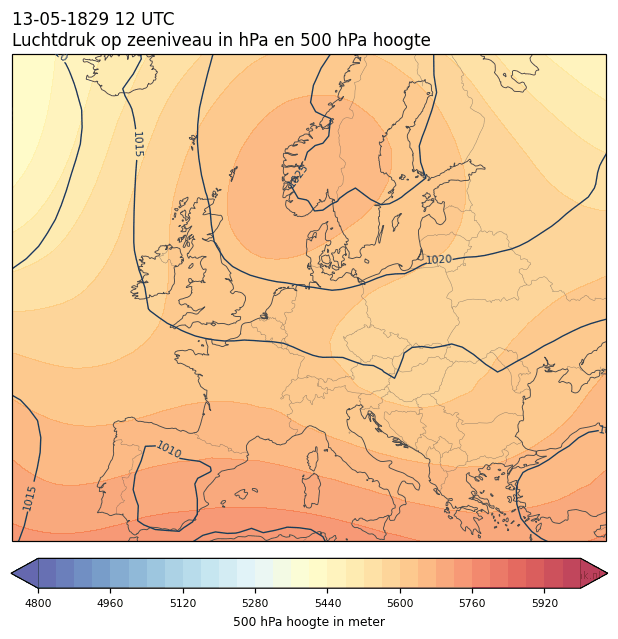 Weerkaart van 13 mei 1829 om 12 UTC