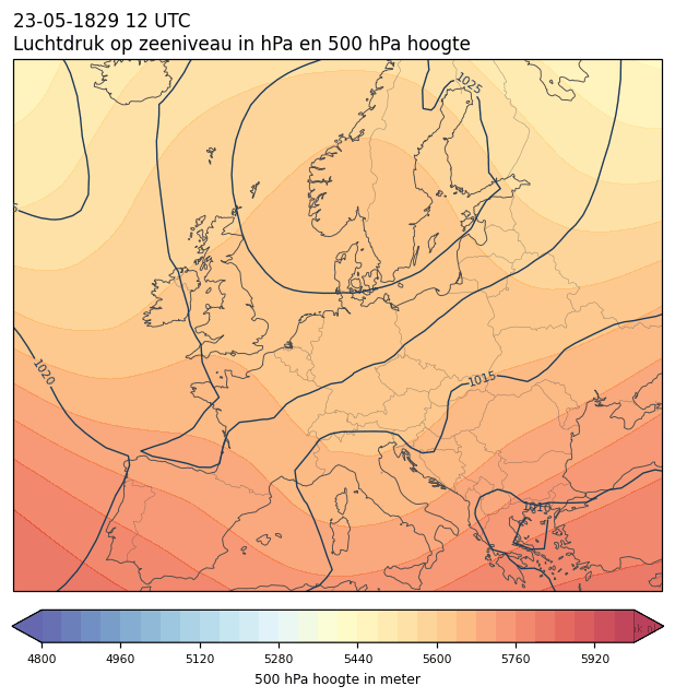 Weerkaart van 23 mei 1829 om 12 UTC