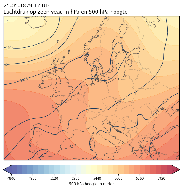 Weerkaart van 25 mei 1829 om 12 UTC