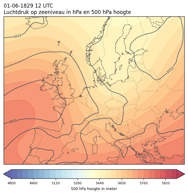 Weerkaart van 1 juni 1829 om 12 UTC