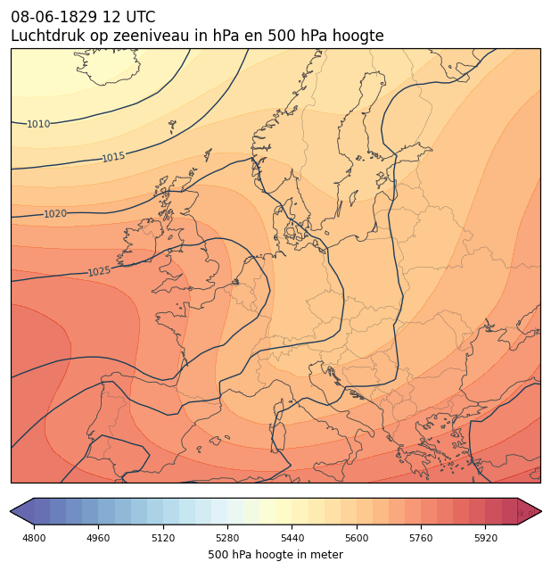 Weerkaart van 8 juni 1829 om 12 UTC