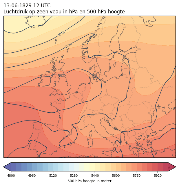 Weerkaart van 13 juni 1829 om 12 UTC