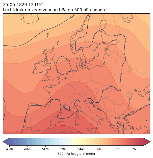 Weerkaart van 25 juni 1829 om 12 UTC