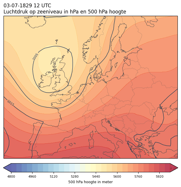 Weerkaart van 3 juli 1829 om 12 UTC