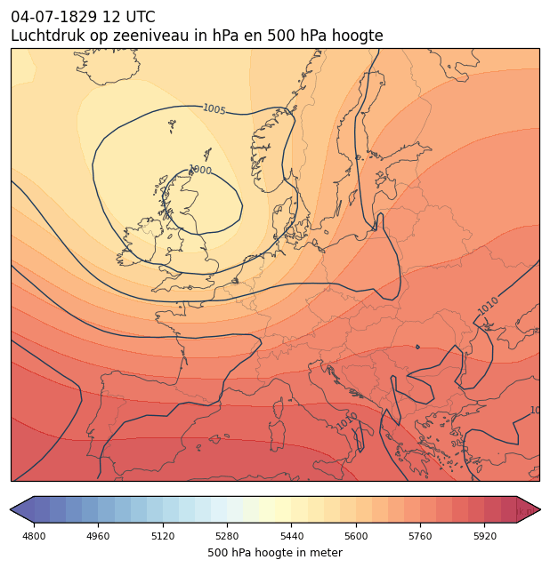 Weerkaart van 4 juli 1829 om 12 UTC