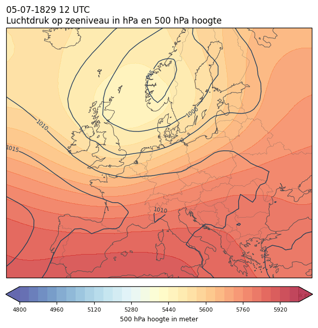 Weerkaart van 5 juli 1829 om 12 UTC
