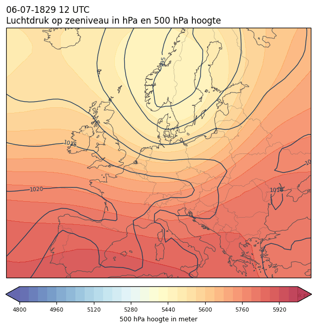 Weerkaart van 6 juli 1829 om 12 UTC