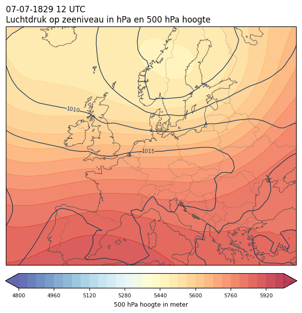 Weerkaart van 7 juli 1829 om 12 UTC