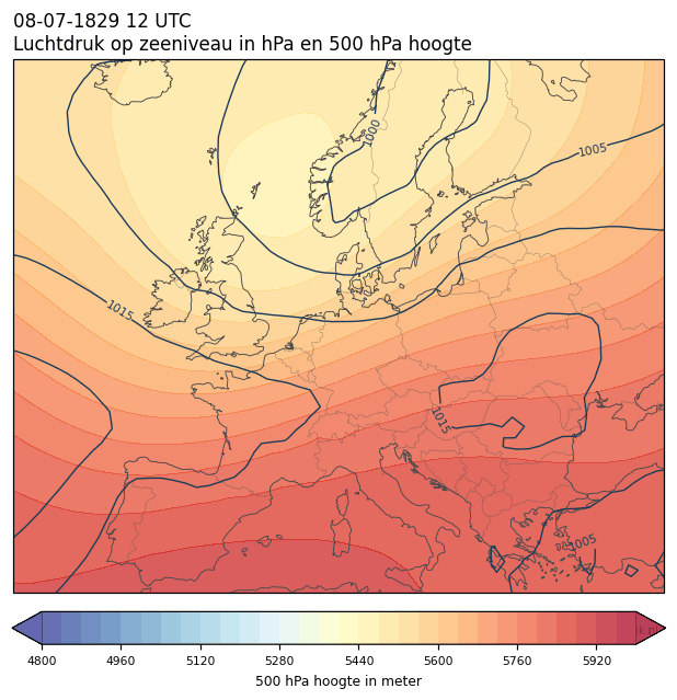 Weerkaart van 8 juli 1829 om 12 UTC