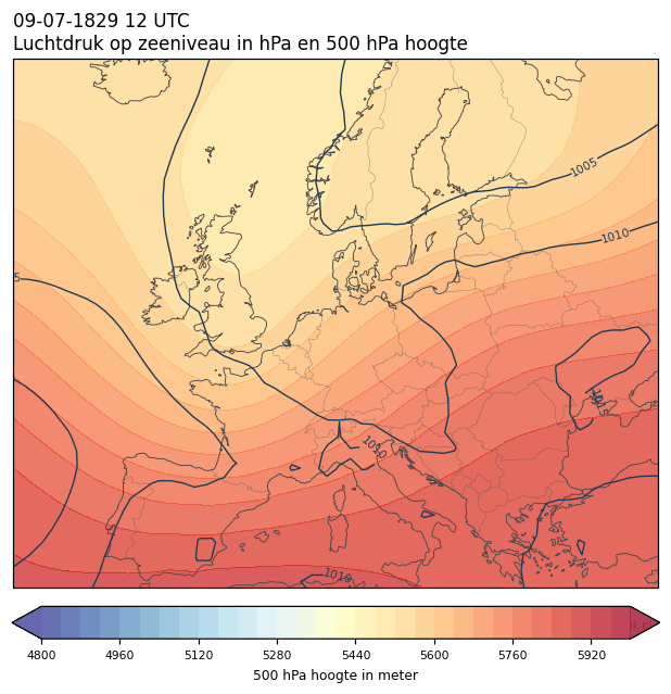 Weerkaart van 9 juli 1829 om 12 UTC