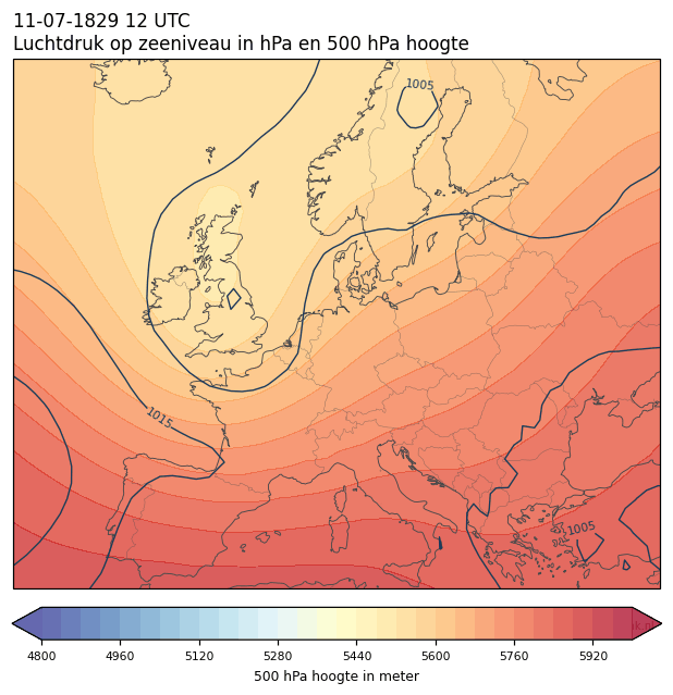 Weerkaart van 11 juli 1829 om 12 UTC