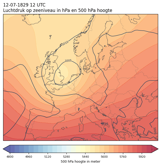 Weerkaart van 12 juli 1829 om 12 UTC