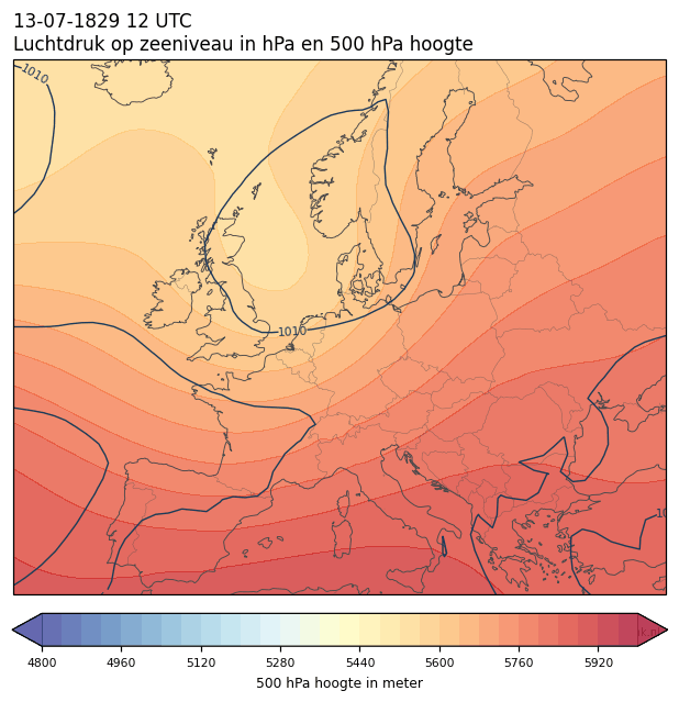 Weerkaart van 13 juli 1829 om 12 UTC