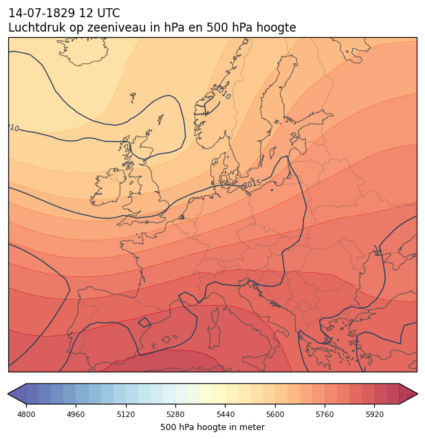 Weerkaart van 14 juli 1829 om 12 UTC