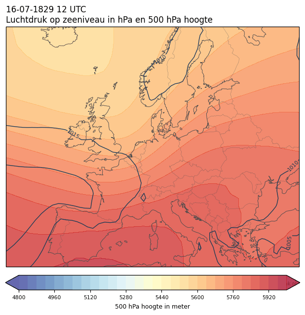 Weerkaart van 16 juli 1829 om 12 UTC