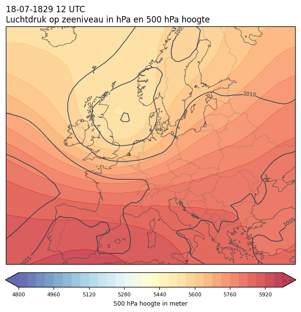 Weerkaart van 18 juli 1829 om 12 UTC