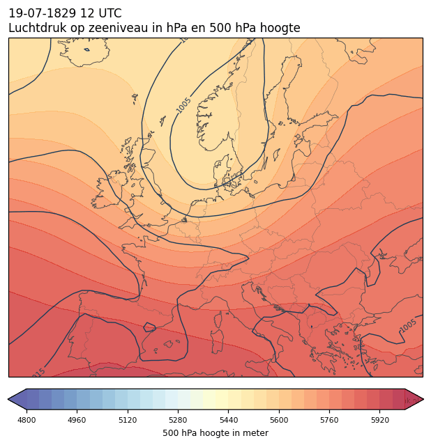 Weerkaart van 19 juli 1829 om 12 UTC