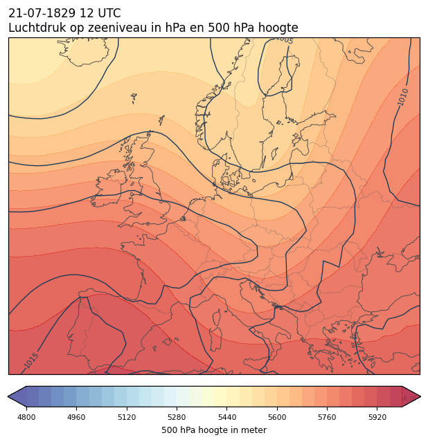 Weerkaart van 21 juli 1829 om 12 UTC