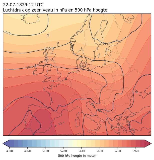 Weerkaart van 22 juli 1829 om 12 UTC