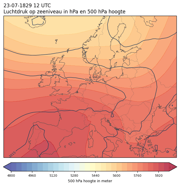 Weerkaart van 23 juli 1829 om 12 UTC