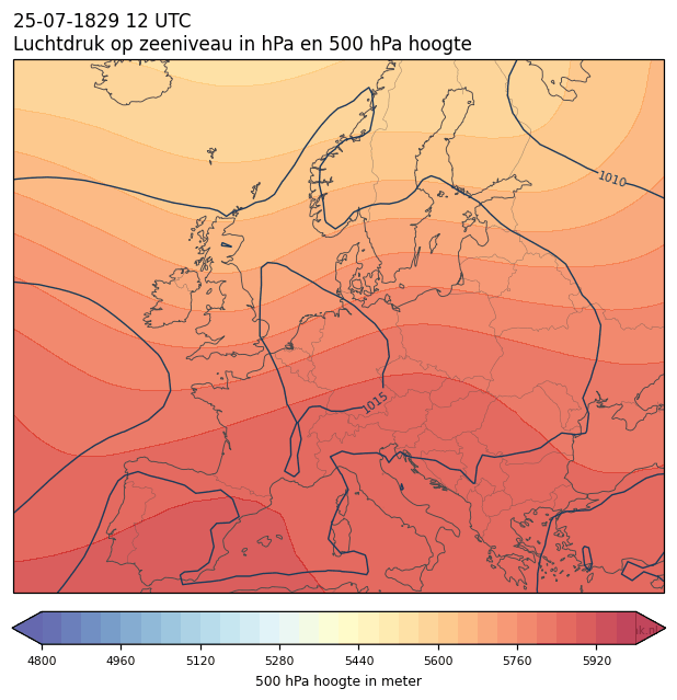 Weerkaart van 25 juli 1829 om 12 UTC