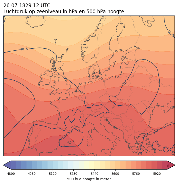 Weerkaart van 26 juli 1829 om 12 UTC