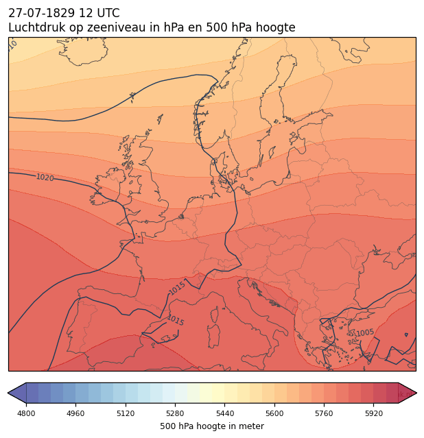 Weerkaart van 27 juli 1829 om 12 UTC