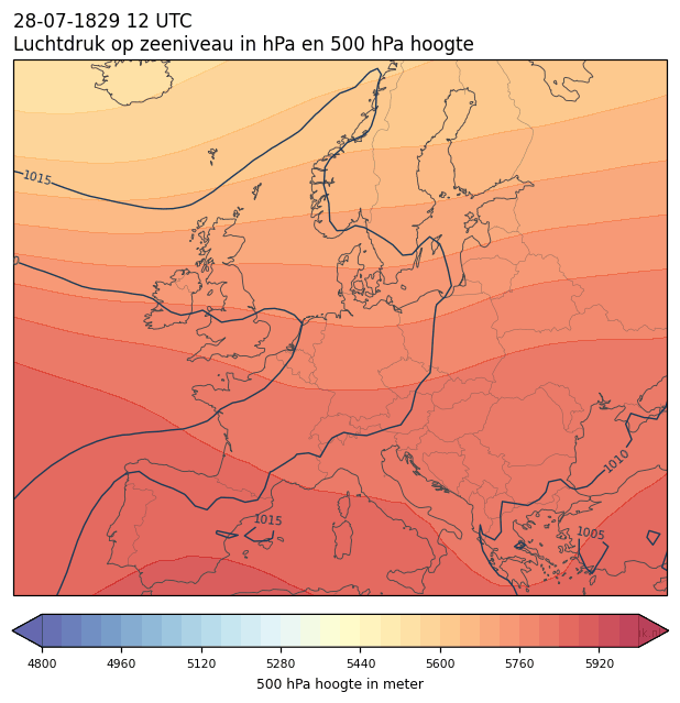 Weerkaart van 28 juli 1829 om 12 UTC