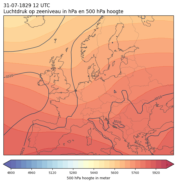 Weerkaart van 31 juli 1829 om 12 UTC
