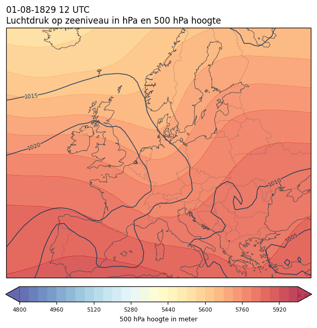 Weerkaart van 1 augustus 1829 om 12 UTC
