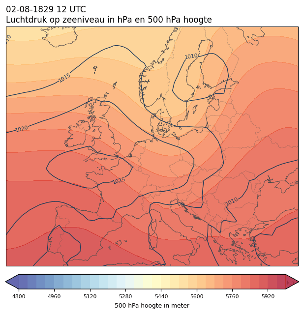 Weerkaart van 2 augustus 1829 om 12 UTC