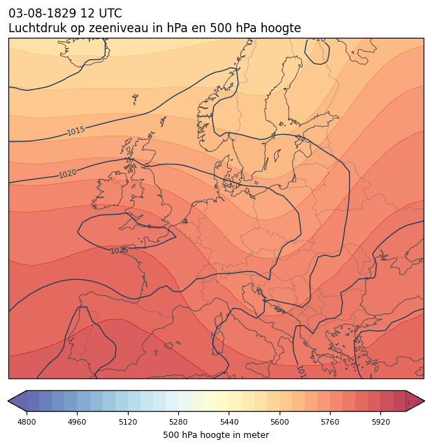 Weerkaart van 3 augustus 1829 om 12 UTC