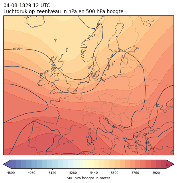Weerkaart van 4 augustus 1829 om 12 UTC