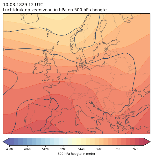 Weerkaart van 10 augustus 1829 om 12 UTC