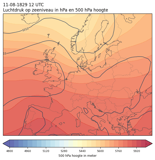 Weerkaart van 11 augustus 1829 om 12 UTC