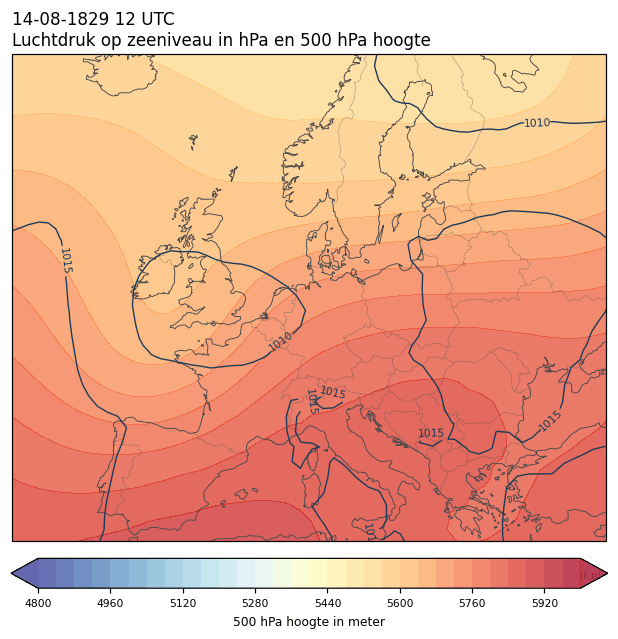 Weerkaart van 14 augustus 1829 om 12 UTC
