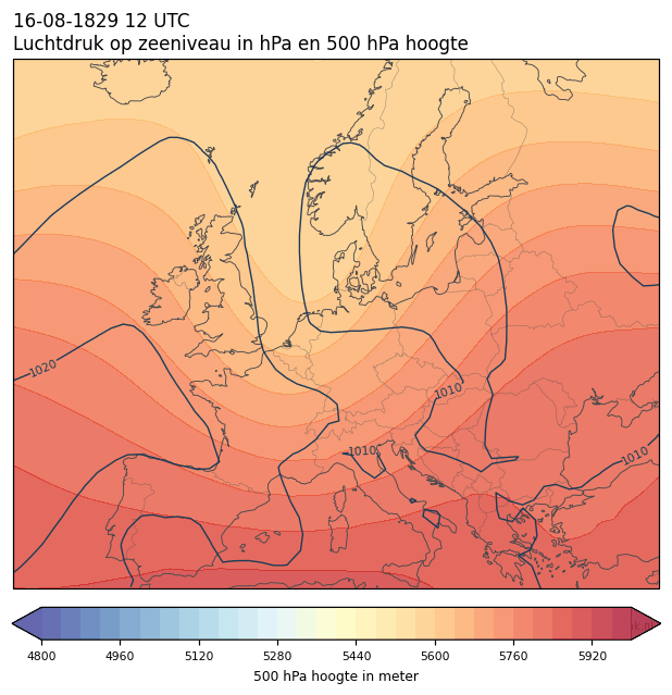Weerkaart van 16 augustus 1829 om 12 UTC