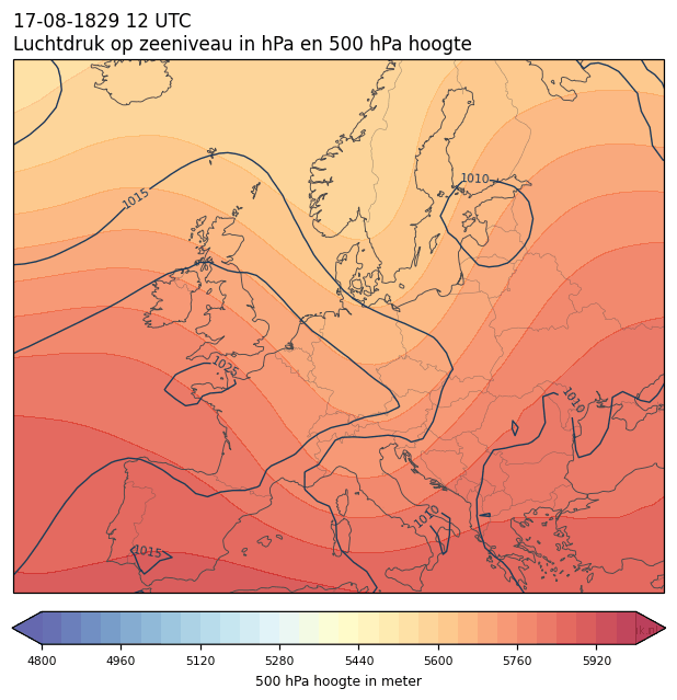 Weerkaart van 17 augustus 1829 om 12 UTC
