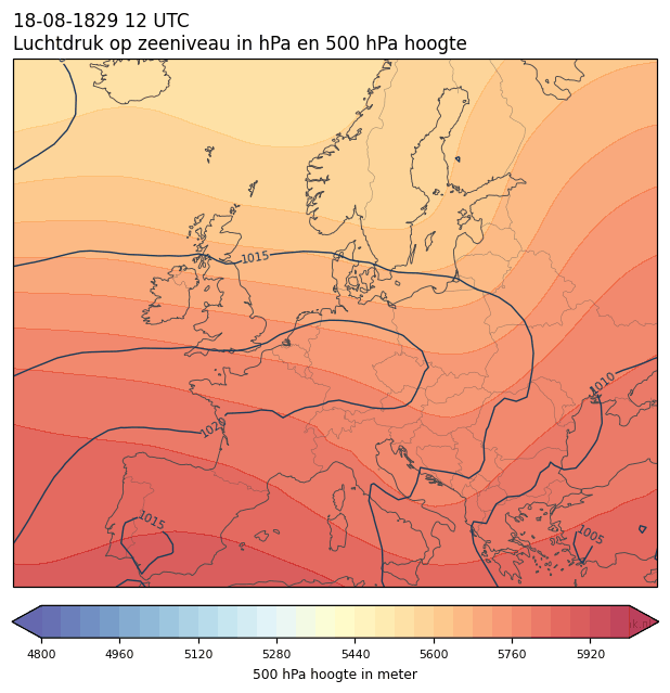 Weerkaart van 18 augustus 1829 om 12 UTC
