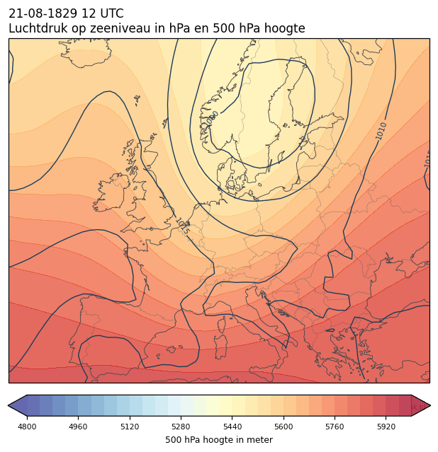 Weerkaart van 21 augustus 1829 om 12 UTC