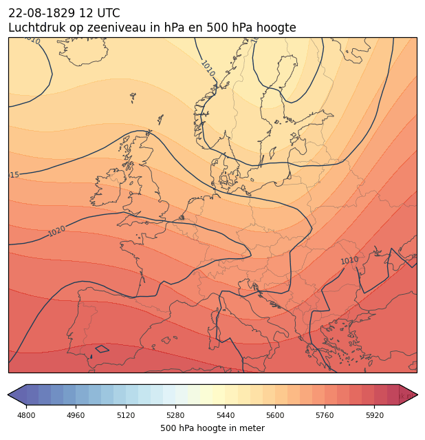 Weerkaart van 22 augustus 1829 om 12 UTC
