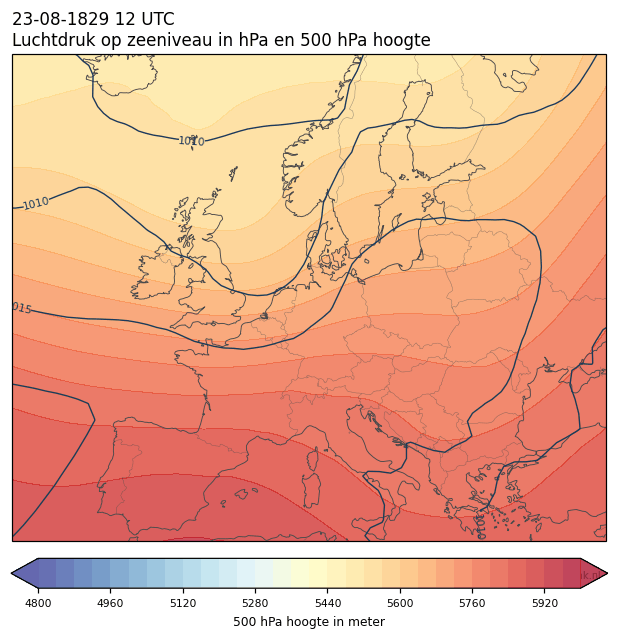 Weerkaart van 23 augustus 1829 om 12 UTC