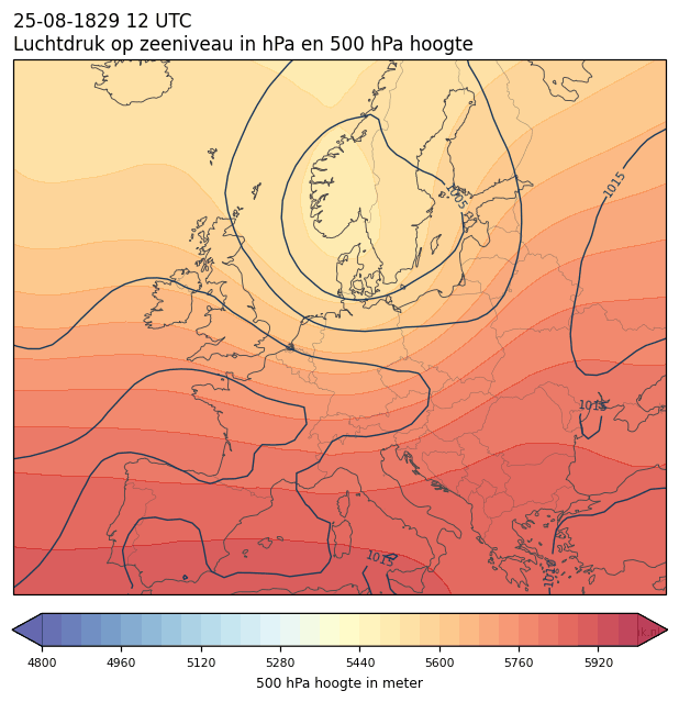 Weerkaart van 25 augustus 1829 om 12 UTC