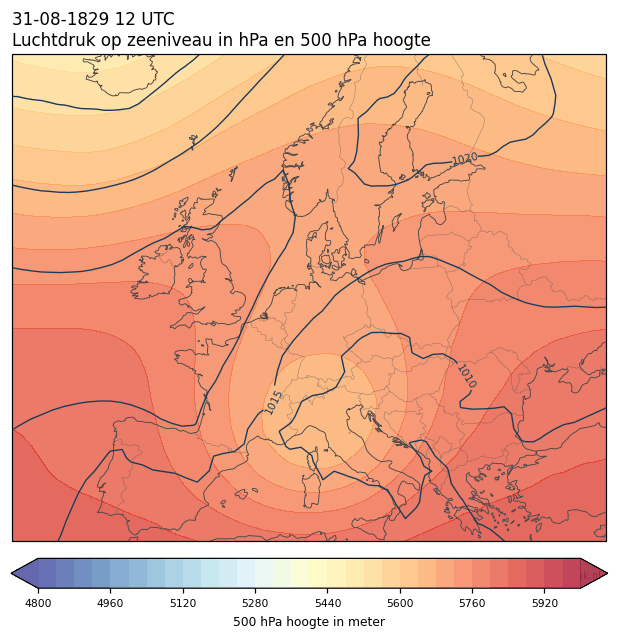 Weerkaart van 31 augustus 1829 om 12 UTC