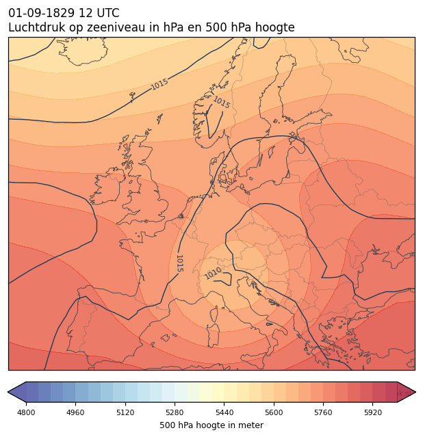 Weerkaart van 1 september 1829 om 12 UTC