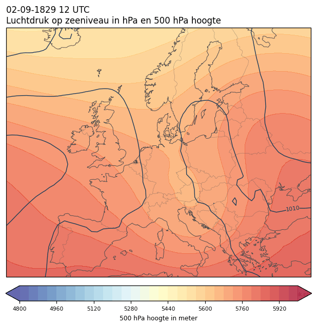 Weerkaart van 2 september 1829 om 12 UTC