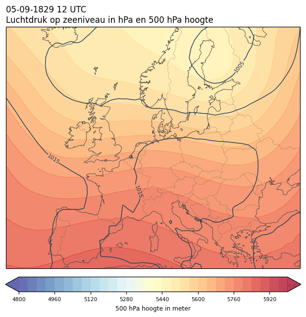 Weerkaart van 5 september 1829 om 12 UTC