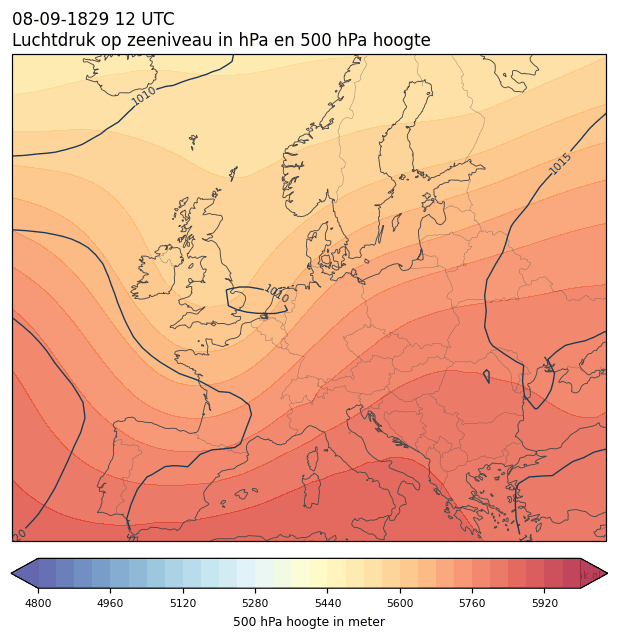 Weerkaart van 8 september 1829 om 12 UTC