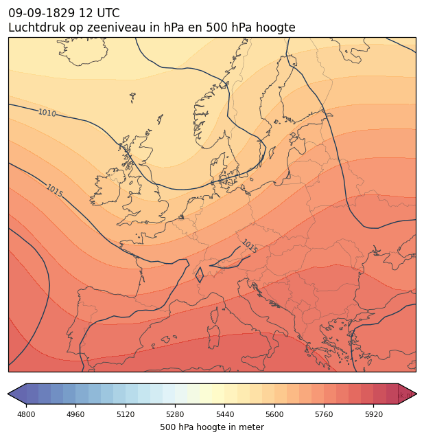 Weerkaart van 9 september 1829 om 12 UTC