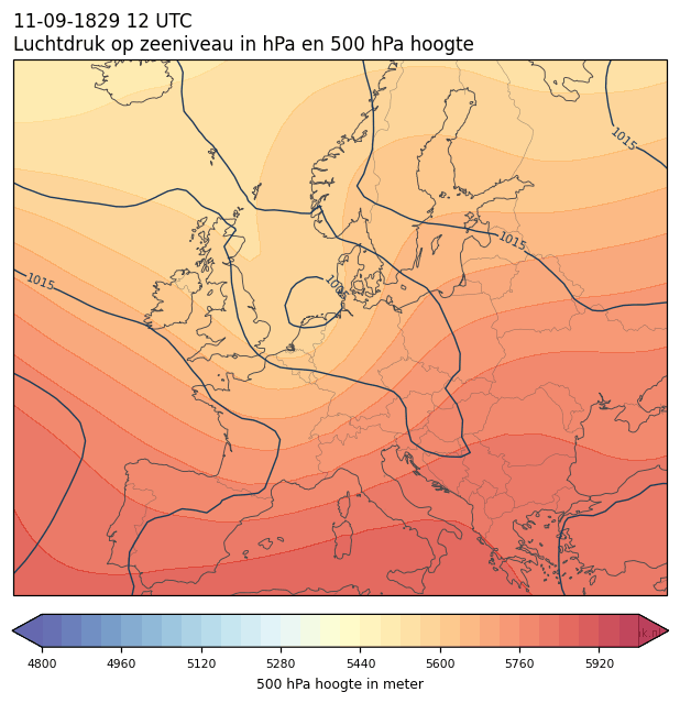 Weerkaart van 11 september 1829 om 12 UTC